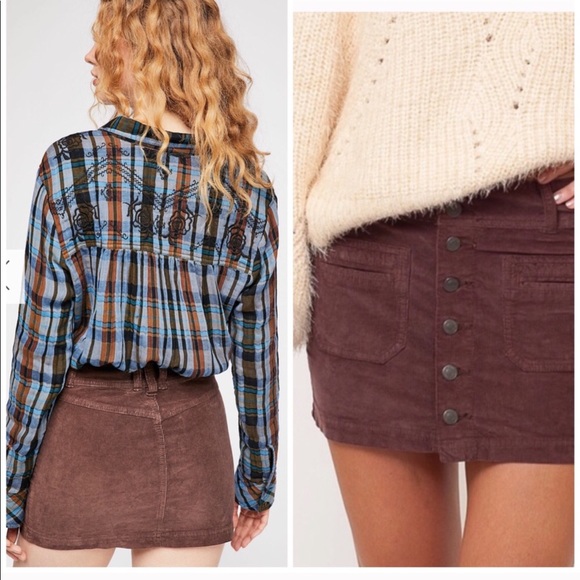 FREE PEOPLE Corduroy Chocolate Mini Skirt New - Picture 6 of 8